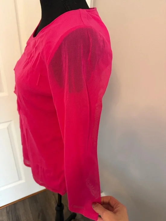 Alfani Hot Pink Layered Sheer Sleeve Top - Picture 4 of 5